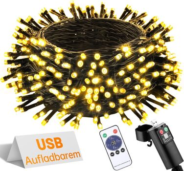 LED гірлянда на батарейках/USB, 10м, 100 світлодіодів, тепле біле світло, з таймером, вологостійка, для декору на Різдво, весілля, вечірки, балкону, саду