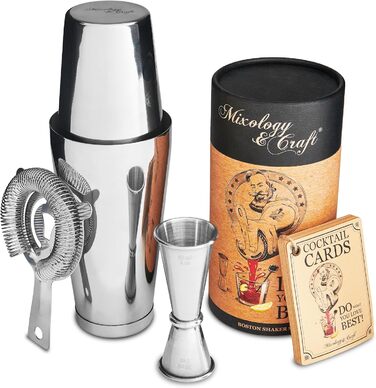 Stainless Steel Cocktail Shaker Set - Mixology Bar Set with Accessories | Silver Cocktail Kit