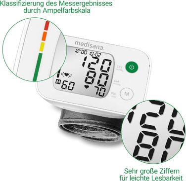 Тонометр на зап'ясті Medisana BW 335 з пам'яттю, вимірювання пульсу та артеріального тиску, індикатор артеріального тиску (Ampel-Skala), виявлення нерегулярного серцебиття