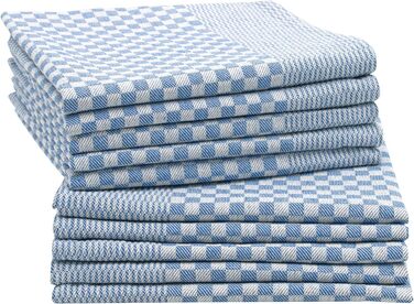 ZOLLNER Set of 10 Picnic Blankets, 54x100 cm, Cotton, Blue and White Checkered