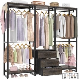 Кутовий вішак для одягу iSunirm L-подібний freestanding шафа з шухлядами, чорний дуб