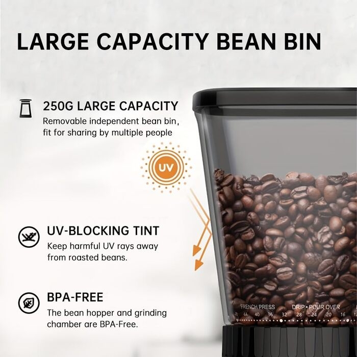 Кавомолка кавова електрична Cafelffe MK-301 з конічним жорнами, 48 ступенів помолу, нержавіюча сталь