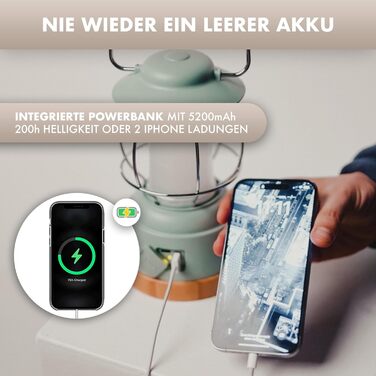 Naturbummler® Camping Lamp [Up to 200h of Brightness & Waterproof] Rechargeable, incl. Power Bank, infinitely dimmable, 5200mAh, outdoor lamp, camping, survival, LED light, battery lamp, lantern, SOS