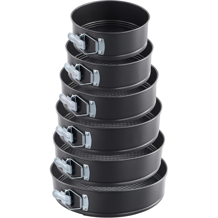 Набір форм для випічки FUNSUEI 6 шт. (18-28 см), круглі, чорні, з антипригарним покриттям та знімним дном