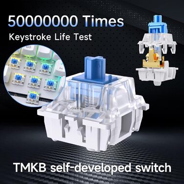 Ігрова клавіатура TMKB T63 з механічними синіми вимикачами, Bluetooth/2.4G/з кабелем