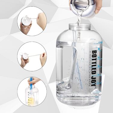 Water Bottle with Straw, 1 Gallon/ 3.5L BPA-Free Leak-Proof Plastic Sports Bottle, Water Bottle with Time Markers, Drinking Bottle for Fitness, Office, Outdoor, Home