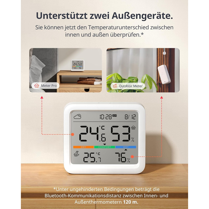 SwitchBot WLAN Weather Station with Outdoor Sensor, Matter Hygrometer Thermometer Indoor, Temperature Sensor with Outdoor Thermometer and Matter Hub, Compatible with Alexa, Apple Home, Google Home Weather Station (Kit)