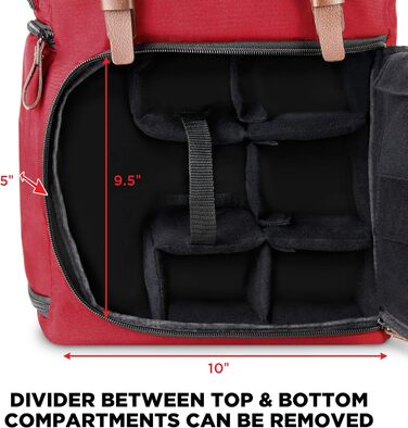 GOgroove Рюкзак для камери: DSLR рюкзак для подорожей, з відділенням для ноутбука та штатива, вологостійкий, червоний