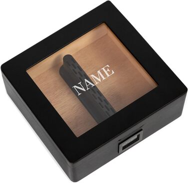 CASE ELEGANCE MAG - Настільний вологозбережувач для сигар, горіх, 20-30 сигар, скляна кришка з магнітом, восьмигранна форма, цифровий гігрометр, іспанська кедр (чорний з монограмою)