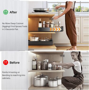 SAYZH Telescopic Drawer, Extendable Drawer Storage Shelves for Kitchen Cabinets, Extendable Pull-Out Drawer (43 Depth x 25 Width x 9 Height cm), No Drilling and Nailing Required