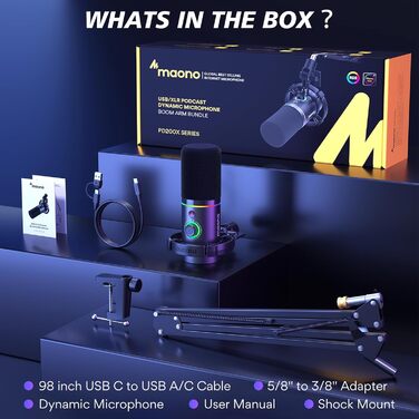 MAONO PD200XS: XLR/USB мікрофонний комплект для подкастів, стрімінгу та запису звуку (чорний)