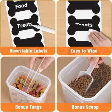 Набір контейнерів для корму для собак ZooZoo (3 шт.) з герметичними кришками, BPA-free, для сухого корму, великі, середні, малі, з лопатками, етикетками, пінцетом та маркером
