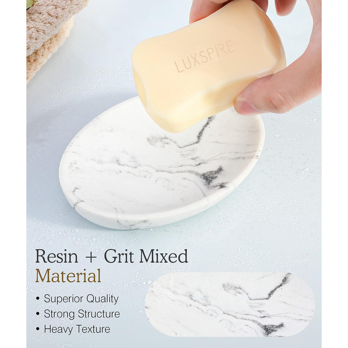 Миска для мила Luxspire з мармуру, овальна. Стійка до подряпин, елегантна мильниця для кухні, ванної кімнати та душу. Колір: кремовий