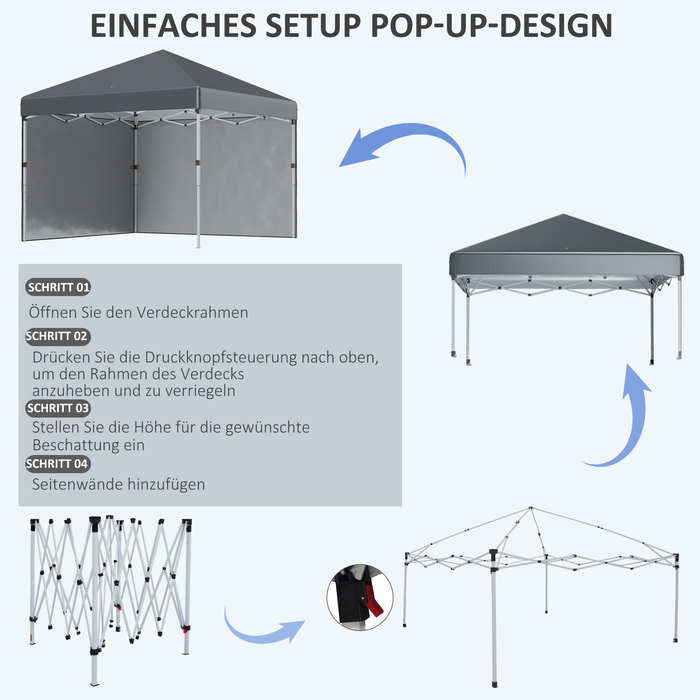 Outsunny Folding Gazebo 2.97 x 2.97 m with Side Walls, UV Protection Camping Tent, Party Tent with Sandbag, Steel Dark Gray for Garden & Terrace