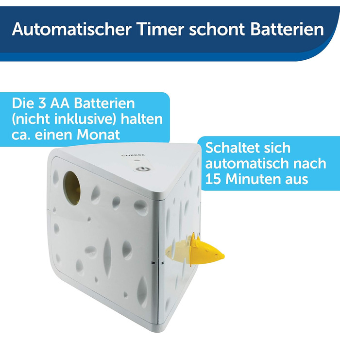 PetSafe Cheese Cat Toy, Interactive Enrichment Toy with Timer, ‎3 AA Batteries Required