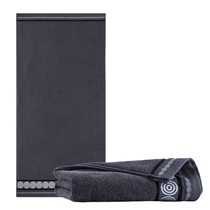 Великий банний рушник ZWOLTEX RONDO 2 з вишивкою, чорний, 450г, 70x140см