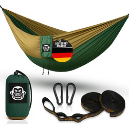 Гамак Ultraleicht: легкий, міцний, для кемпінгу та подорожей (зелений/хакі) – до 300 кг, 275 x 140 см