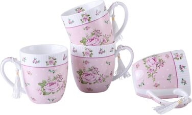 Набір кавових чашок London Boutique 330 мл, порцеляна, рожеві, 4 шт, вінтаж, Shabby-Chic, подарунок для жінки