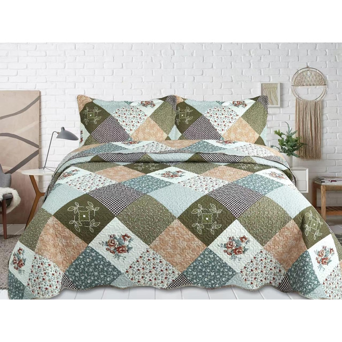 Комплект літньої постільної білизни Marina Decoration з принтом та тисненням, ультрам'який, 3-частинний комплект з 2 наволочками, в клітинку, розмір King