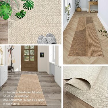 Килим Kansas - стильний килим у стилі джуту, ідеальний для вітальні, їдальні та коридору, легко чиститься, стійкий до погодних умов для використання в приміщенні та на вулиці, розмір приблизно 60 x 180 см, натуральний колір