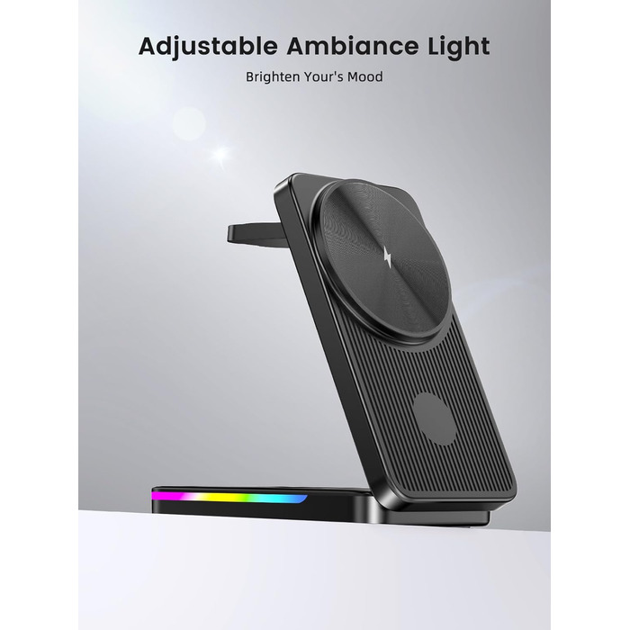 Магнітна зарядна станція 3-в-1 для Samsung Galaxy S26 Ultra, S25, Z Fold 7, Z Flip 7, Galaxy Watch Ultra 8/7/6 та Buds Pro 3 - бездротова, складна, чорна