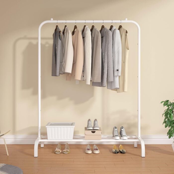 MOYIPIN Metal Clothes Rack, Single Rod Portable Clothes Hanger Rack, Clothes Stand for Bedroom, Balcony 110.5 cm, White
