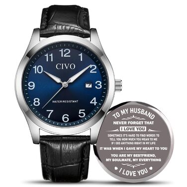 Годинник CIVO для чоловіків: аналоговий, великі цифри, водонепроникний, з датою, підходить для людей з поганим зором - ідеальний подарунок для чоловіків та людей похилого віку (чорний)