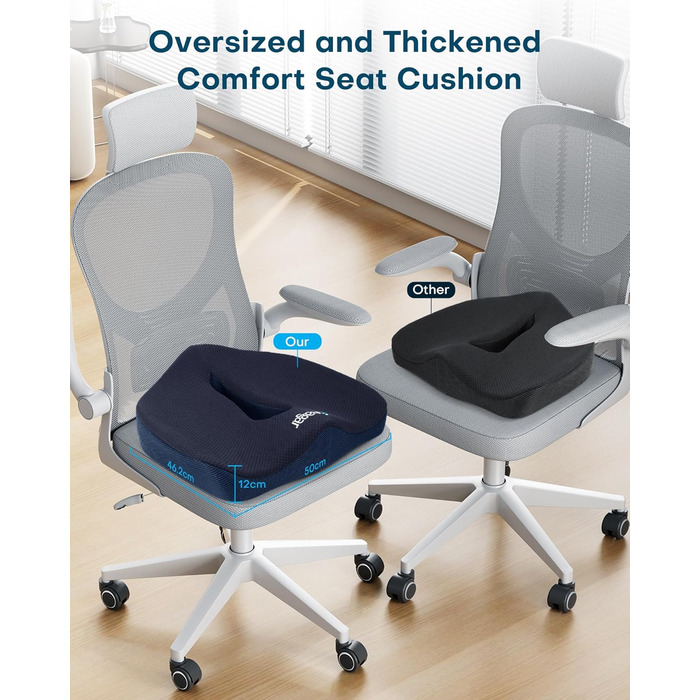 Ортопедична подушка для сидіння Feagar з Memory Foam: для офісного крісла, інвалідного візка, автокрісла. Подушка для хребта, стегна та сідниць. Чорний колір (Темно-синій, XL (90-150кг))