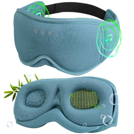 Маска для сну з навушниками Bluetooth Dolida, 3D бамбукова маска для очей з мікрофоном для жінок та чоловіків, зручна для сну на боці (Сіро-блакитна)