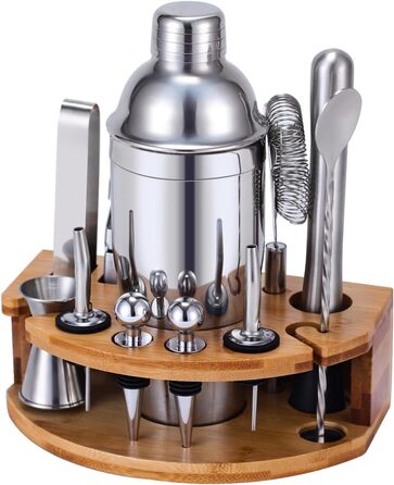 Cocktail Shaker Set, 12-Piece Stainless Steel Bar Accessory Set, 750ml Shaker Bartender Set with Stand, Ideal Cocktail Machine Bartender Set for the Home Bar (Silver)