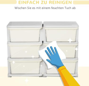 HOMCOM Kids' Chest of Drawers with Storage Boxes, Toy Organizer, Toy Box, Three Tiers for Kids' Rooms, 3-6 Years, Children's Furniture, 37 x 37 x 56.5 cm (75L x 37W x 56.5H cm, Cream White)
