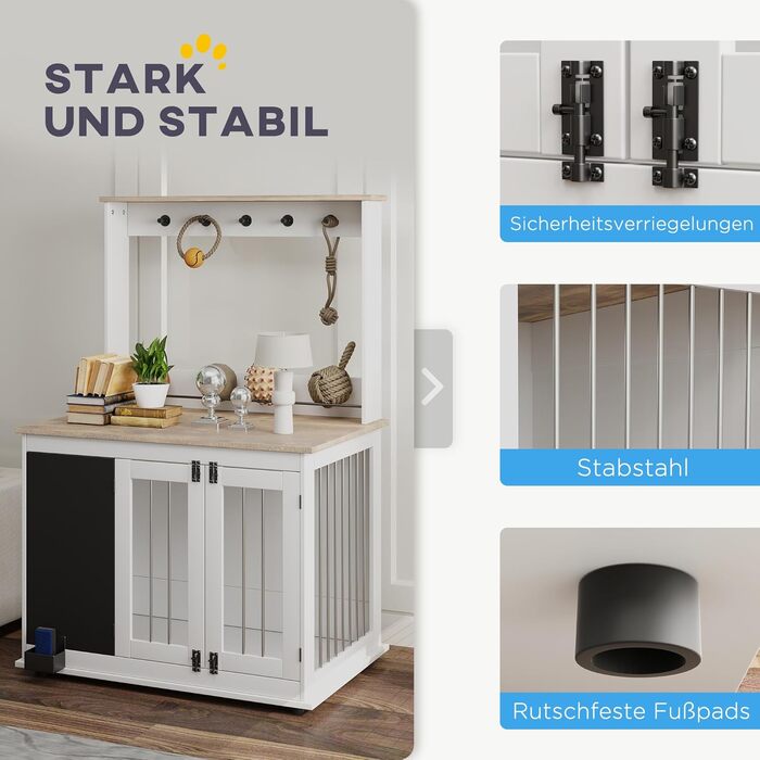 Клітка для собак PawHut - переносна будка з 3 дверцятами, полиця для іграшок, для великих собак, біла