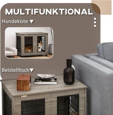 Клітка для собак PawHut з замком, подушкою та столиком, 80 x 56 x 63 см, сірий колір