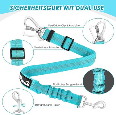 Автогурт для собак у машину, 2 шт. Безпечний ремінь для собак з амортизатором, регульований автогурт з універсальним з'єднувачем, для подорожей, (Світло-блакитний)