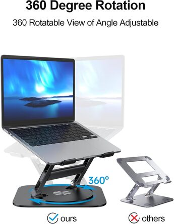 MCHOSE Adjustable Laptop Stand - Ergonomic Aluminum Laptop Riser for Desk - 360° Rotation - Compatible with MacBook Air & 10-17