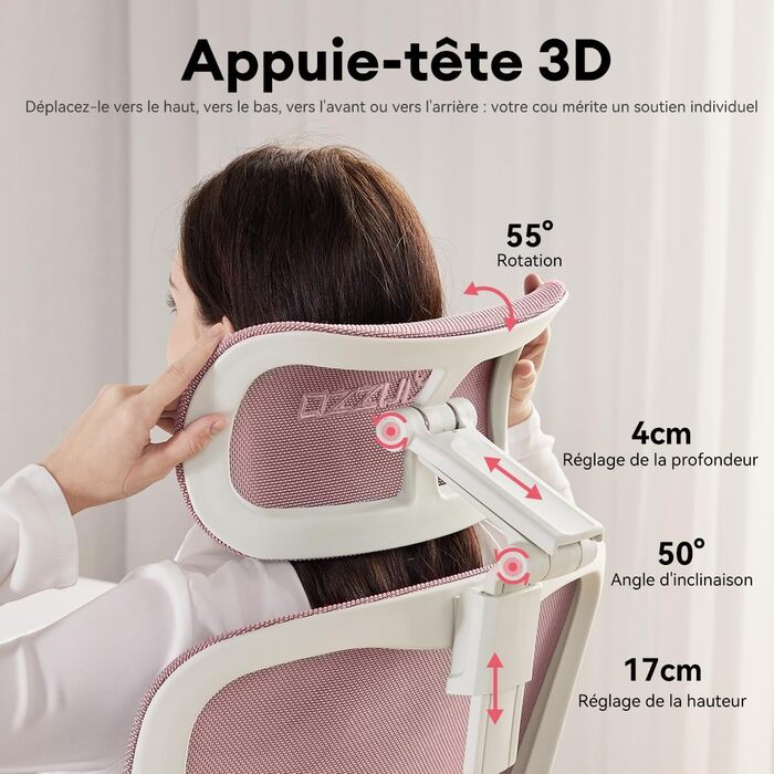 Ергономічне крісло для жінок MUSSO E80 Muse FemmePosture™ - регулювання на 135°, 3D-підтримка попереку, 17см 4D-підголівник, висувна підніжка, регулювання глибини/висоти сидіння, регульовані підлокітники (Рожеве)