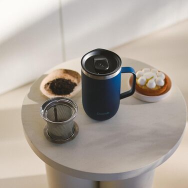 Qwetch Stainless Steel Insulated Tumbler - 12oz - Blue - Keeps Drinks Hot for 6h, Cold for 12h - Leakproof Lid, Reusable, Tea Filter Compatible