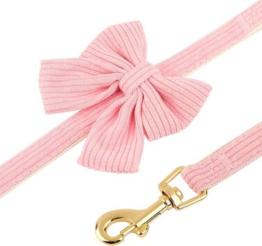 Didog Sweet Collar Harness and Leash Set for Small Dogs, Adjustable Collars and Leashes with Bow Tie, Breathable Soft Mesh Padding for Small Dogs When Walking, Pink, S