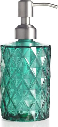 Дозатор для мила Ekirlin зі скла, 340 мл, для кухні та ванної кімнати, з нержавіючою сталевою помпою, підходить для мила, олій, шампуню (темно-сірий, зелений)