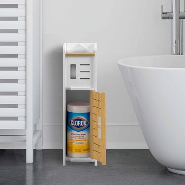 PVC Toilet Paper Holder with Brush - 2-in-1 Bathroom Organizer - White (49cm)