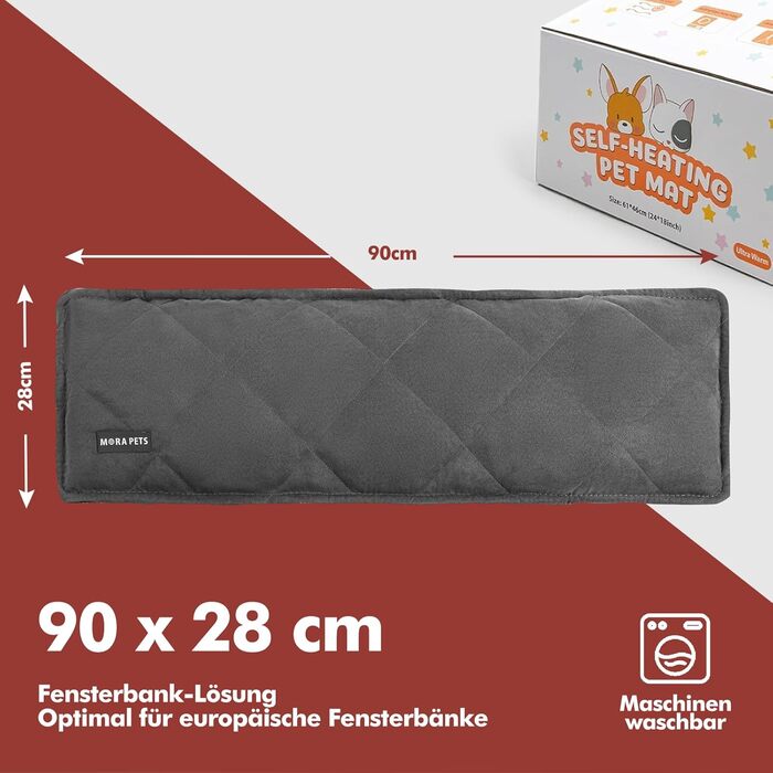 Самогріюча ковдра для собак та котів Mora Pets, 89 x 58 см, тепла, м'яка, без електроенергії, для домашніх тварин, темно-сірий велюр