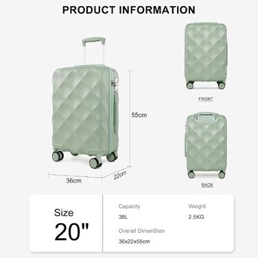 Набір валіз Sea Choice з жорстким корпусом (55/65/76 см) з TSA замком, 5 шт. (S, M, L, XL) + сумка та кульчатий мішечок, коліщата 4 шт., колір: мат-зелений