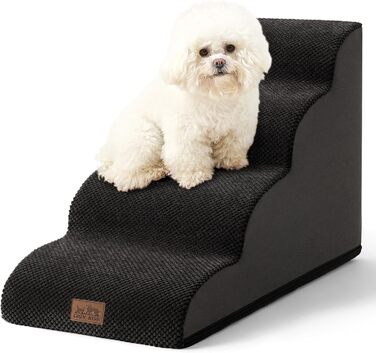 Сходинки для собак маленьких порід, сходи для домашніх тварин на диван з високощільним губкою, сходи для собак з миючим покриттям та неслизьким дном (3), чорний колір, 4 сходинки (40x72x50 см)