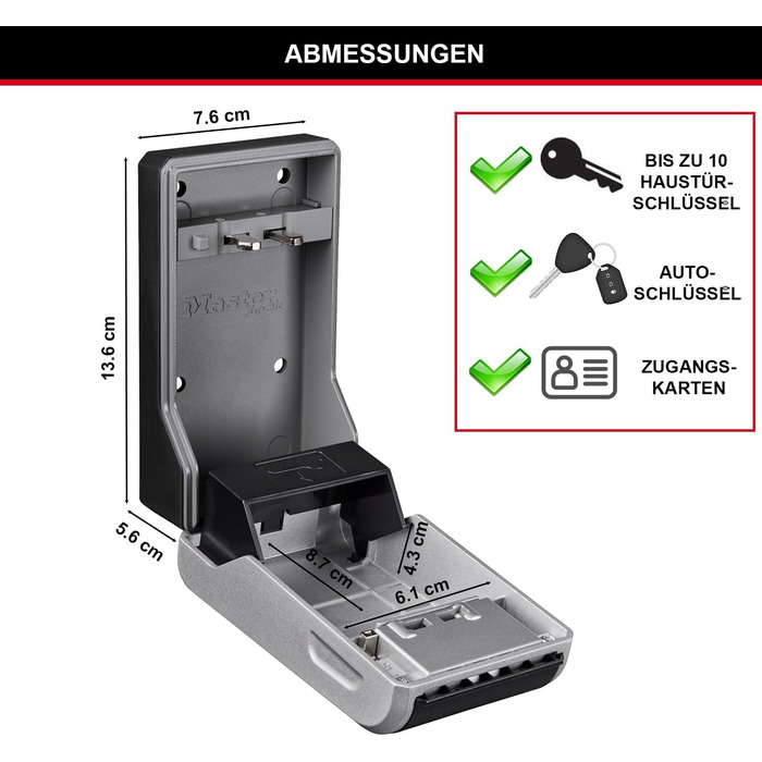 Master Lock Wall Mounted Key Safe - Outdoor Key Storage Box - 11.9 x 8.5 x 3.6 cm