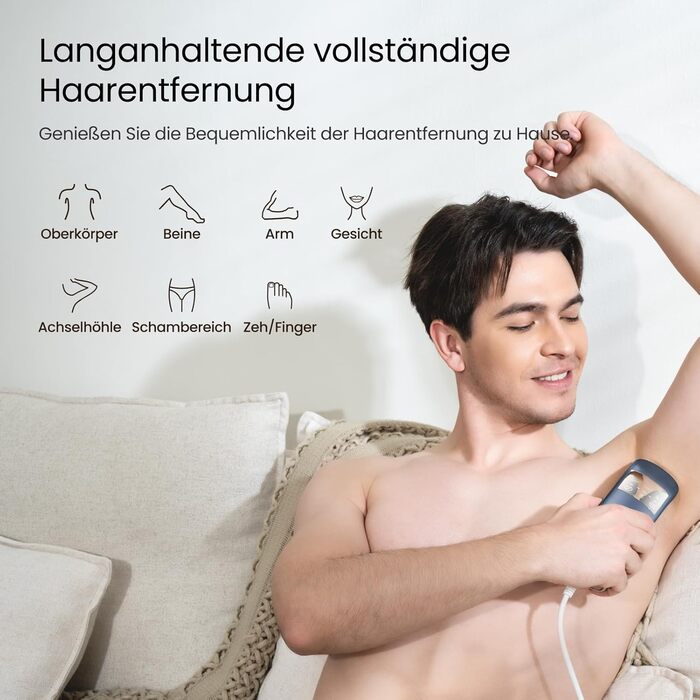 Епілятор IPL 100W з подвійними світлодіодами, 16.6 см², охолодження сапфіром, для чоловіків та жінок, з PHR-модусом, для обличчя, бікіні, тіла, ніг, рук (синьо-сірий)