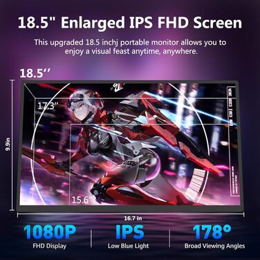 Портативний монітор 18.5 дюймів MK185: 120Hz, 1080P, sRGB, USB/HDMI, VESA, HDR, для ноутбука, телефону, ігор