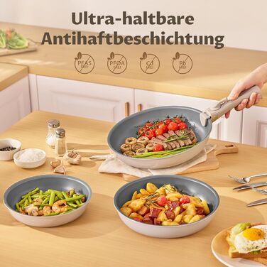 Набір сковорідок Induktion 4 шт. з термоіндикатором, антипригарне покриття, сумісний з усіма плитами, для кухні та кемпінгу