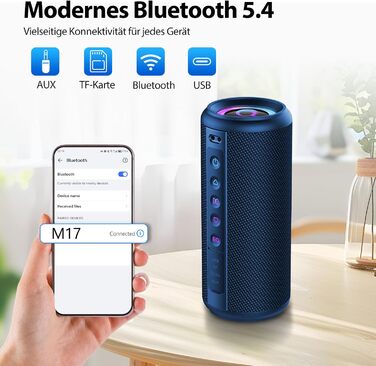 Bluetooth колонка 2026 з RGB підсвіткою, портативна водонепроникна (IPX7) колонка Bluetooth 5.4 з мікрофоном для подорожей, саду та активного відпочинку (Синій)