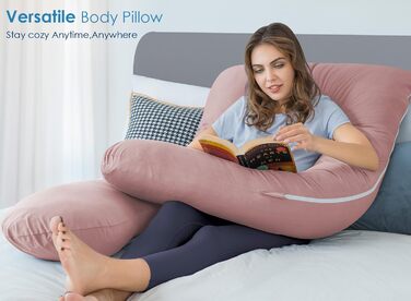 Охолоджуюча подушка для вагітних QUEEN ROSE, 140 см, U-подібна форма, рожева, знімний шовковистий чохол