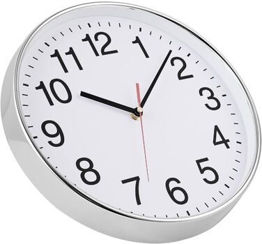 Plumeet Extra Large Silent Wall Clock, 40.6cm Soundless Non-Ticking Quality Black Quartz Wall Clock Decorative Home/Kitchen/Office/School Clock, Easy to Read (White) (Silver, 30 cm)